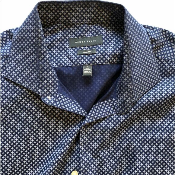 Perry Ellis Dress Shirt Mens Extra Large Size XL Blue Long Sleeve Button Down - Picture 3 of 3